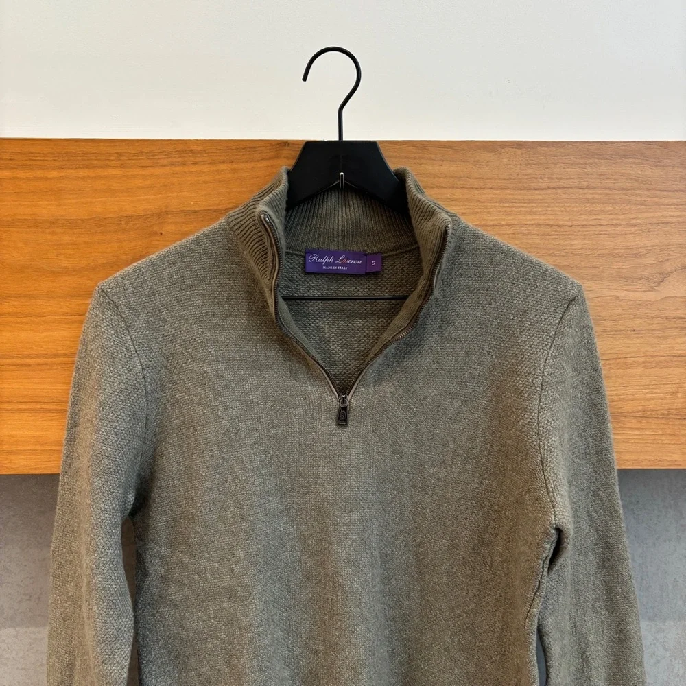 Ralph Lauren Purple Label Birdseye Cashmere Quarter Zip Slim Fit Sweater Sz S - Picture 4 of 14